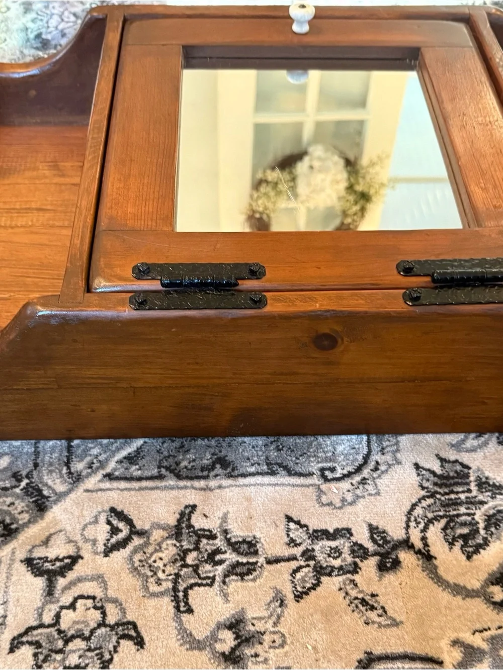 Vtg Handmade Solid Wood Wall Cabinet Shelf with Mirror Country Cottage Farmhouse